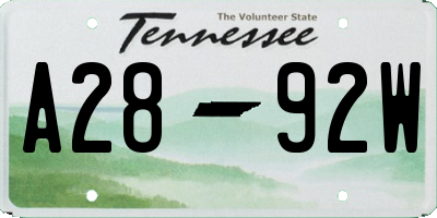 TN license plate A2892W