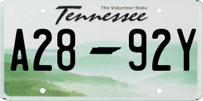 TN license plate A2892Y