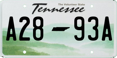TN license plate A2893A