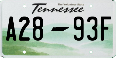 TN license plate A2893F