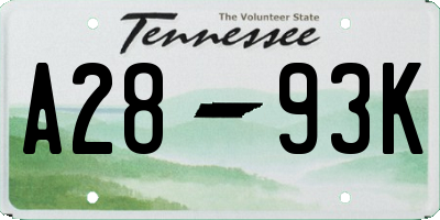 TN license plate A2893K