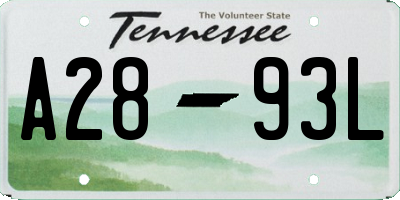 TN license plate A2893L