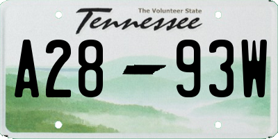 TN license plate A2893W