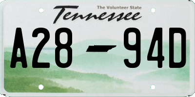 TN license plate A2894D