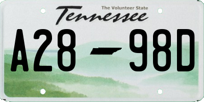 TN license plate A2898D