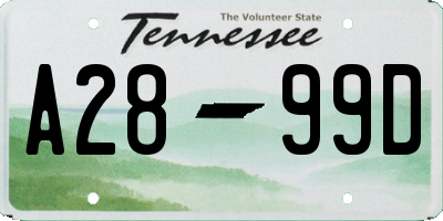TN license plate A2899D