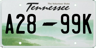 TN license plate A2899K