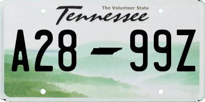 TN license plate A2899Z