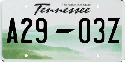 TN license plate A2903Z