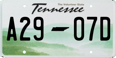 TN license plate A2907D