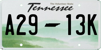 TN license plate A2913K