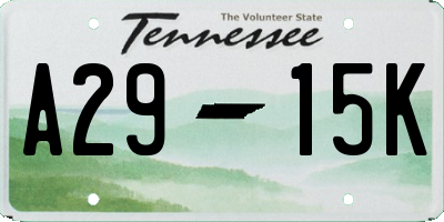 TN license plate A2915K