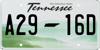 TN license plate A2916D