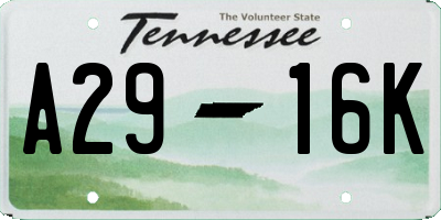 TN license plate A2916K