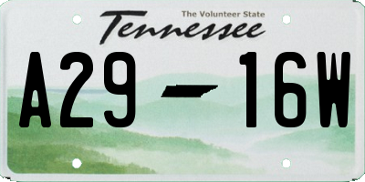 TN license plate A2916W