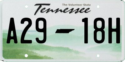 TN license plate A2918H