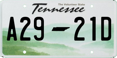 TN license plate A2921D