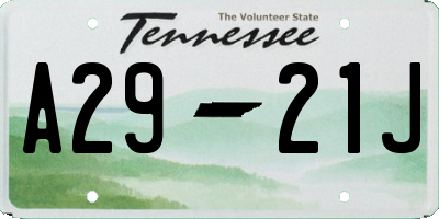 TN license plate A2921J