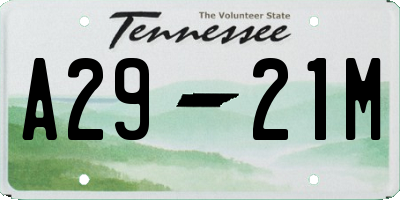TN license plate A2921M