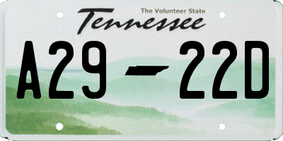 TN license plate A2922D