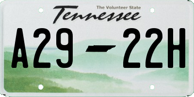 TN license plate A2922H