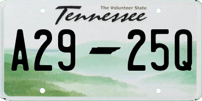 TN license plate A2925Q