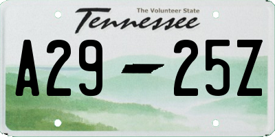 TN license plate A2925Z