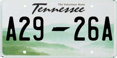 TN license plate A2926A