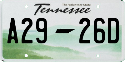 TN license plate A2926D