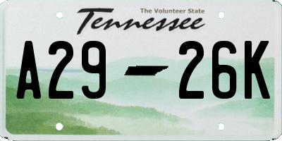 TN license plate A2926K