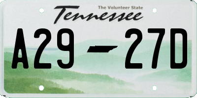 TN license plate A2927D