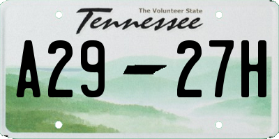 TN license plate A2927H