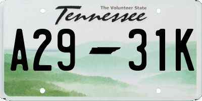 TN license plate A2931K
