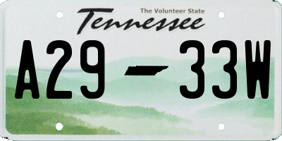 TN license plate A2933W