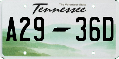 TN license plate A2936D