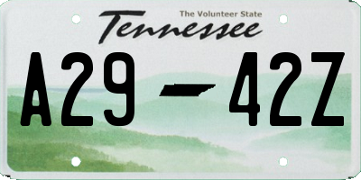 TN license plate A2942Z