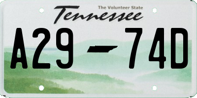 TN license plate A2974D