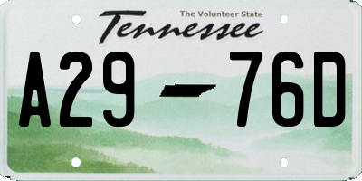 TN license plate A2976D