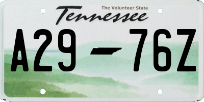 TN license plate A2976Z