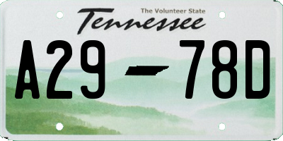 TN license plate A2978D