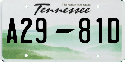 TN license plate A2981D