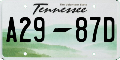 TN license plate A2987D