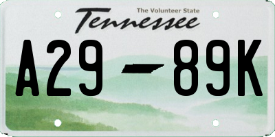 TN license plate A2989K