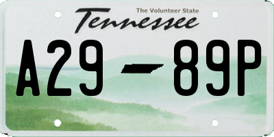 TN license plate A2989P
