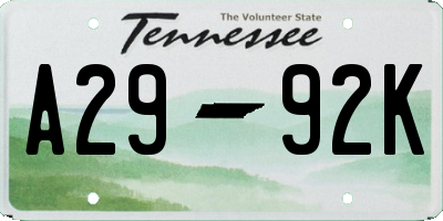 TN license plate A2992K