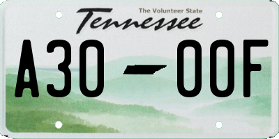 TN license plate A3000F