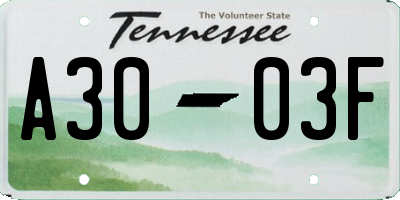 TN license plate A3003F