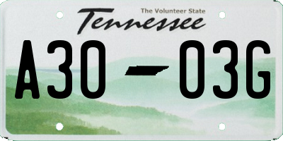TN license plate A3003G