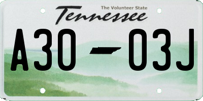 TN license plate A3003J