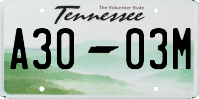 TN license plate A3003M